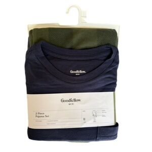 NWT Goodfellow & Co Men’s Navy Blue and Green Fleece Long Sleeve Pajama Set